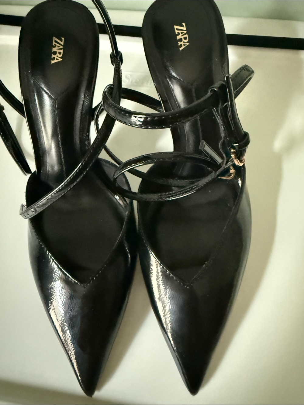 ZARA Black Pointed Patent Strap Heels